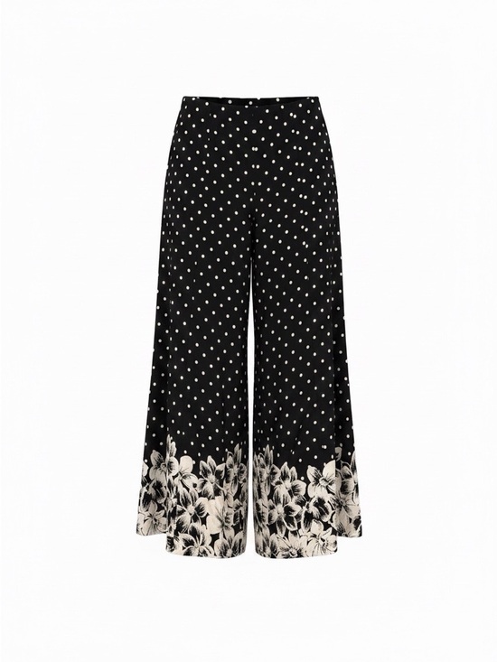 Anthropologie Pants - Anthropologie Black Polka Dot Wide-Leg Pants with Cream Floral Border